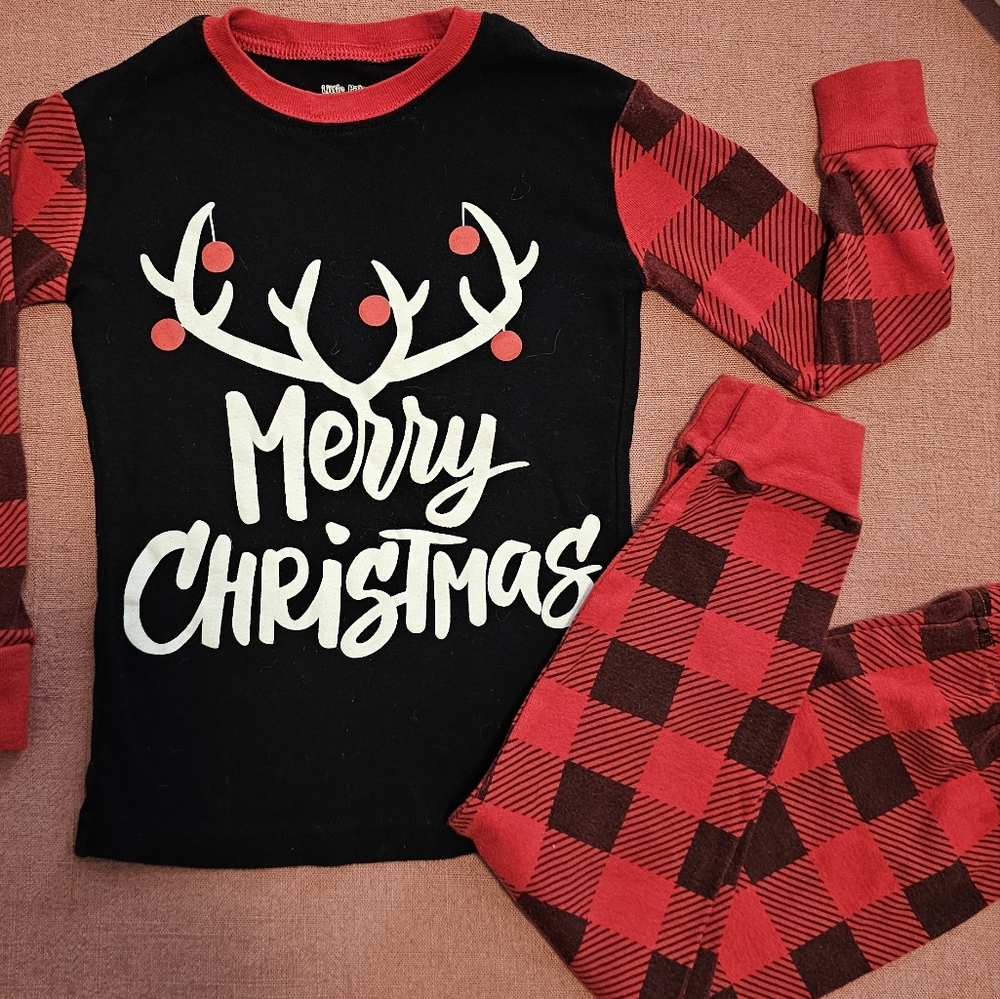 Merry Christmas Kids Pajamas - Red and Black